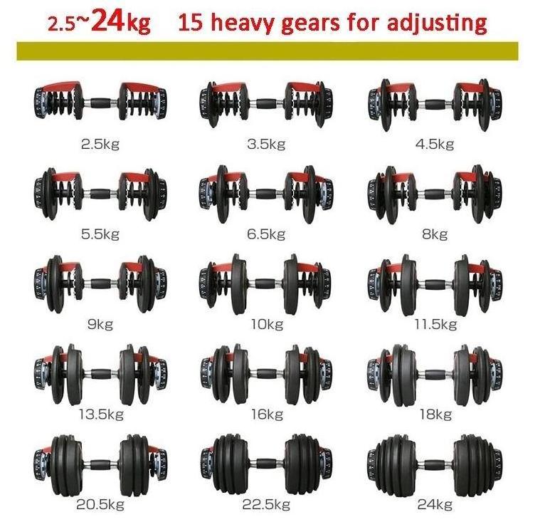 wholesales Commercial Pesas Digital Adjustable Dumbles Weight Lifting Dumbbells 24kg 53lbs