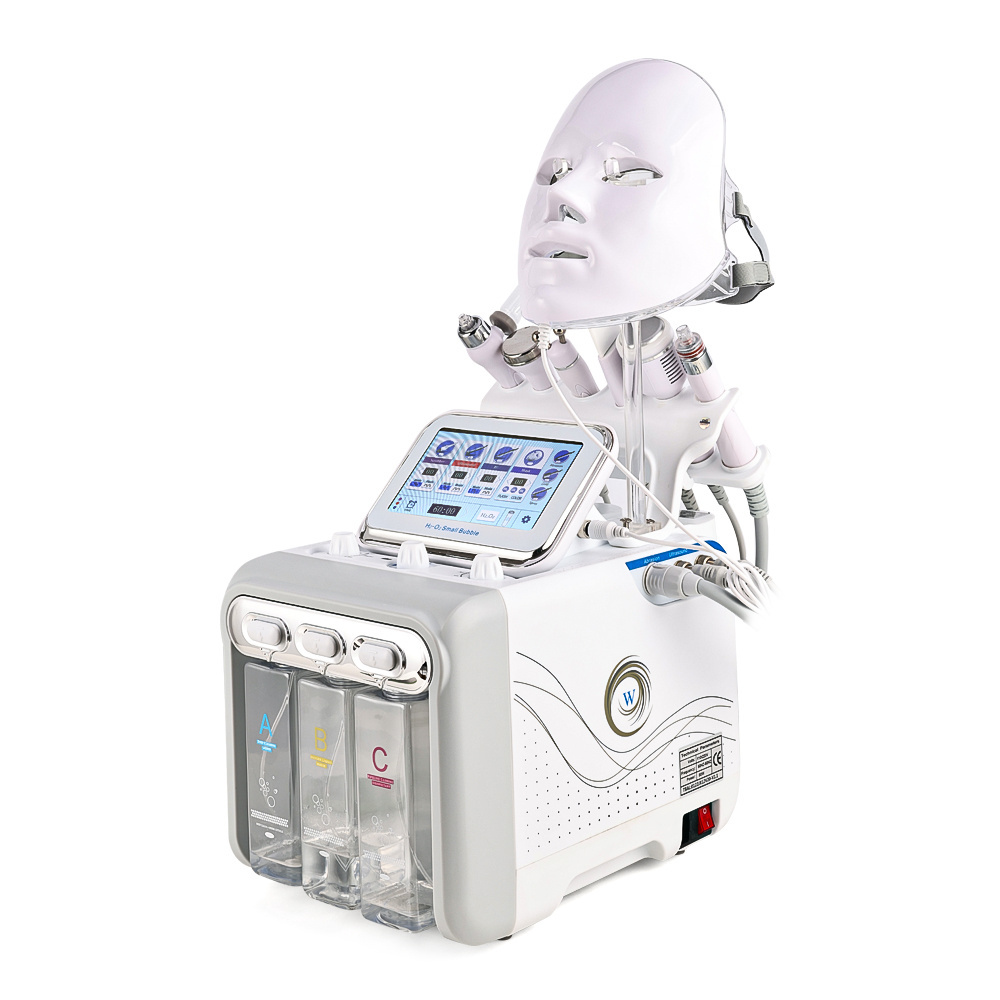 7 in 1 h2o2 oxygen facial machine hydra dermabrasion aqua jet peeling h2o2 machine with led mask