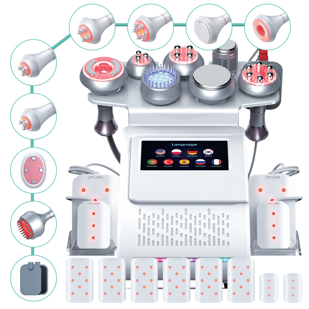 Newest 9 in 1 cavitation machine 80k laser rf fat lipo cavitation slimming machine Ems pads Lipocavitation 80 k