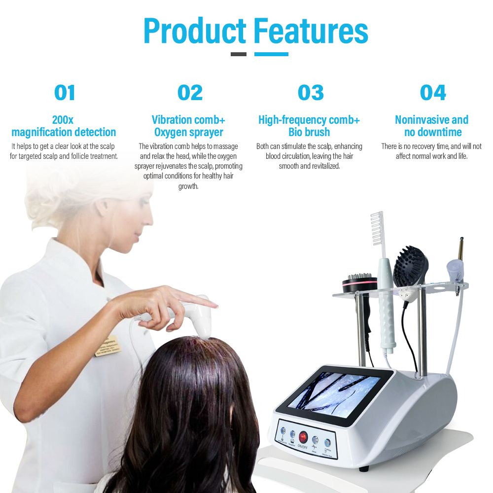 Portable 5 in 1 High Frequency Hair Regrowth Skin Scalp cleansing hair analysis scalp spa machine