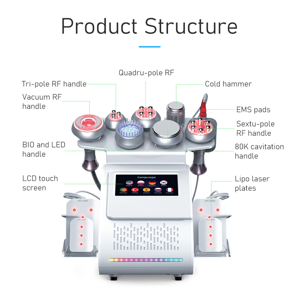 Newest 9 in 1 cavitation machine 80k laser rf fat lipo cavitation slimming machine Ems pads Lipocavitation 80 k