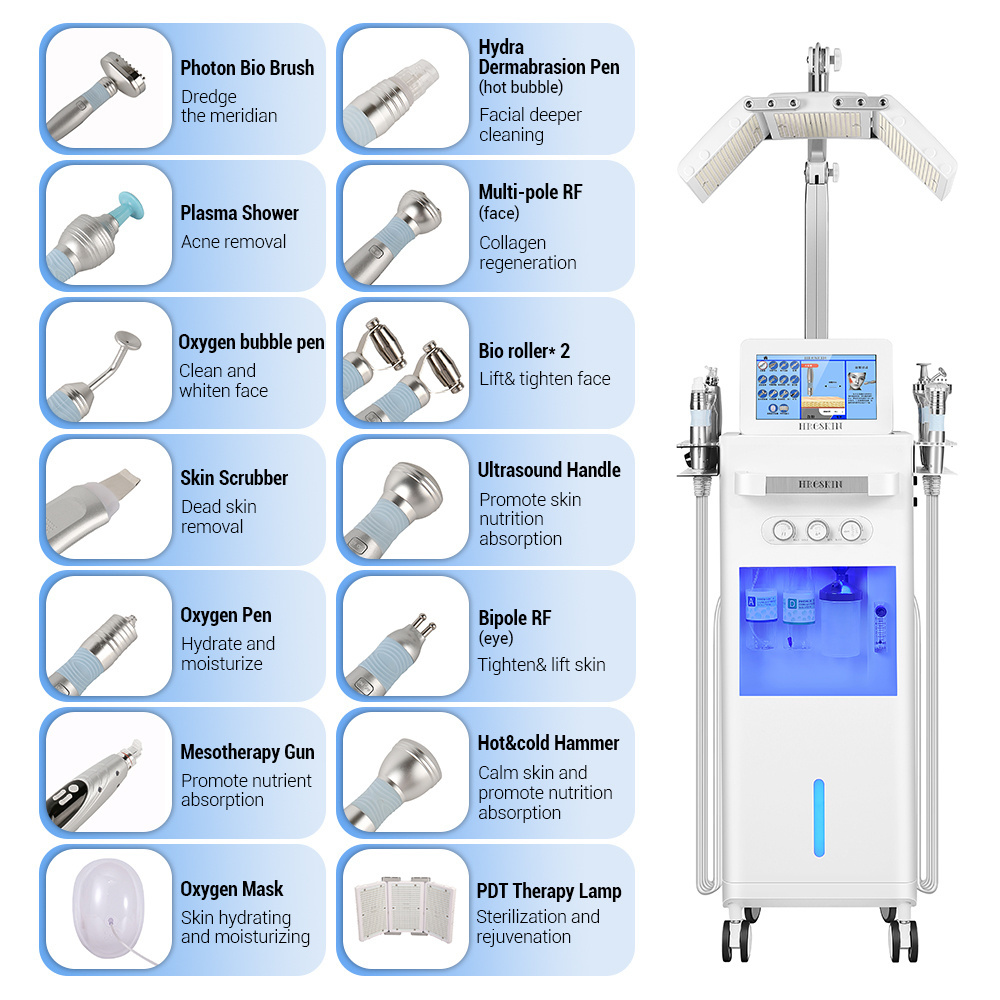 Professional 14 in one hydra aqua facial cleansing microdermabrasion machine with led light