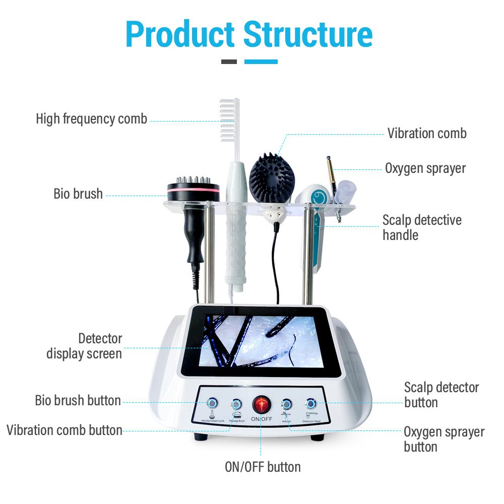 Portable 5 in 1 High Frequency Hair Regrowth Skin Scalp cleansing hair analysis scalp spa machine