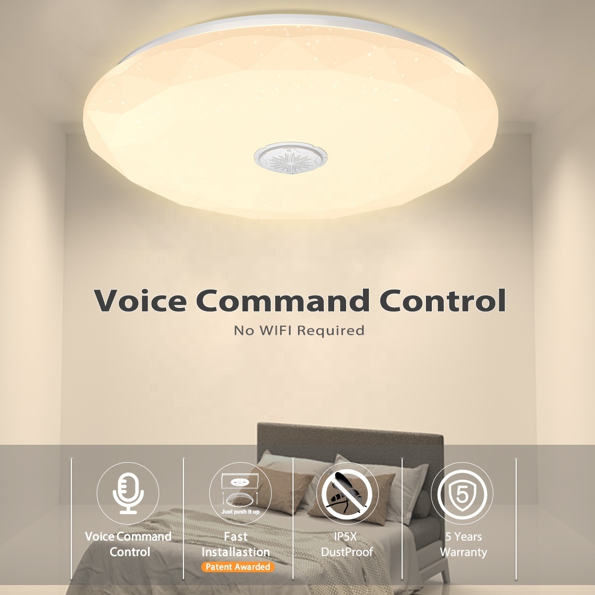 modern  cct adjustable smart triproof acrylic plastic  round voice control light flush mount modern LED indoor ceiling light