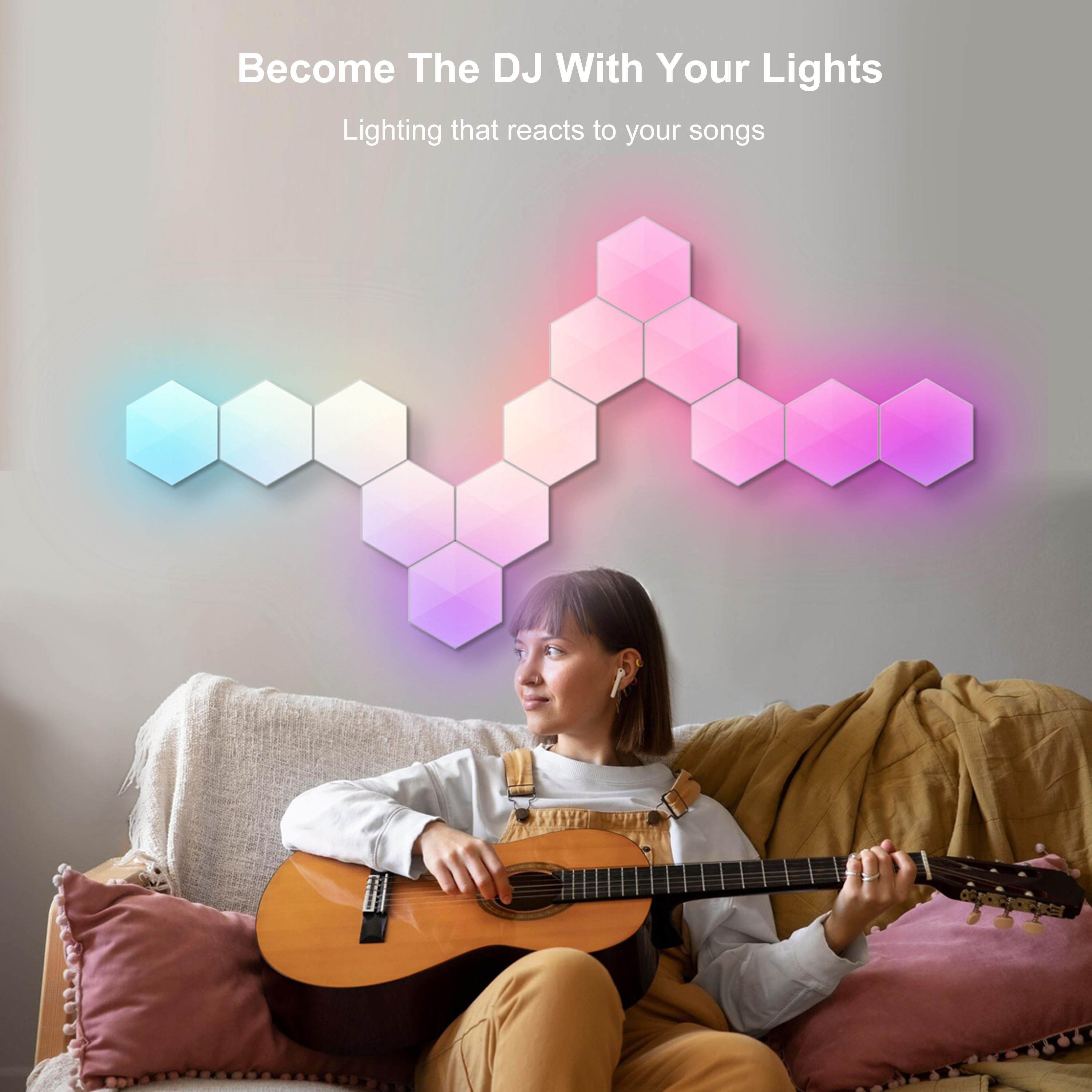 Custom DIY Mood Hexagon LED Lights Magnetic Remote Control Smart Home Wall Panels Touch Sensitive Gaming RGB Night Lights