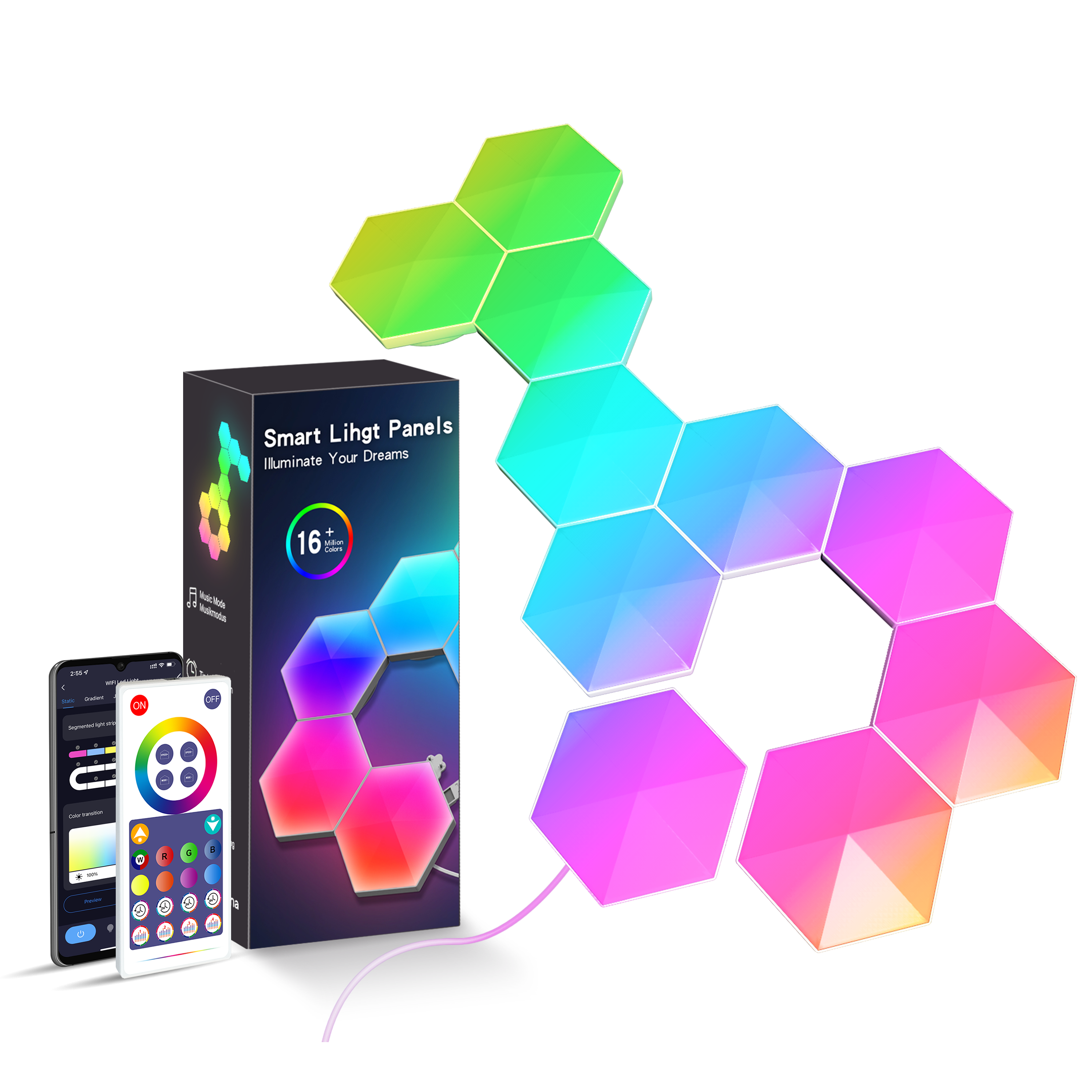 Led Hexagon Lights Colors Hexagon Wall Light Panels Modular Geometry Assembly Rgb Bluetooth 50 Hexagonal Bedroom Lights Modern