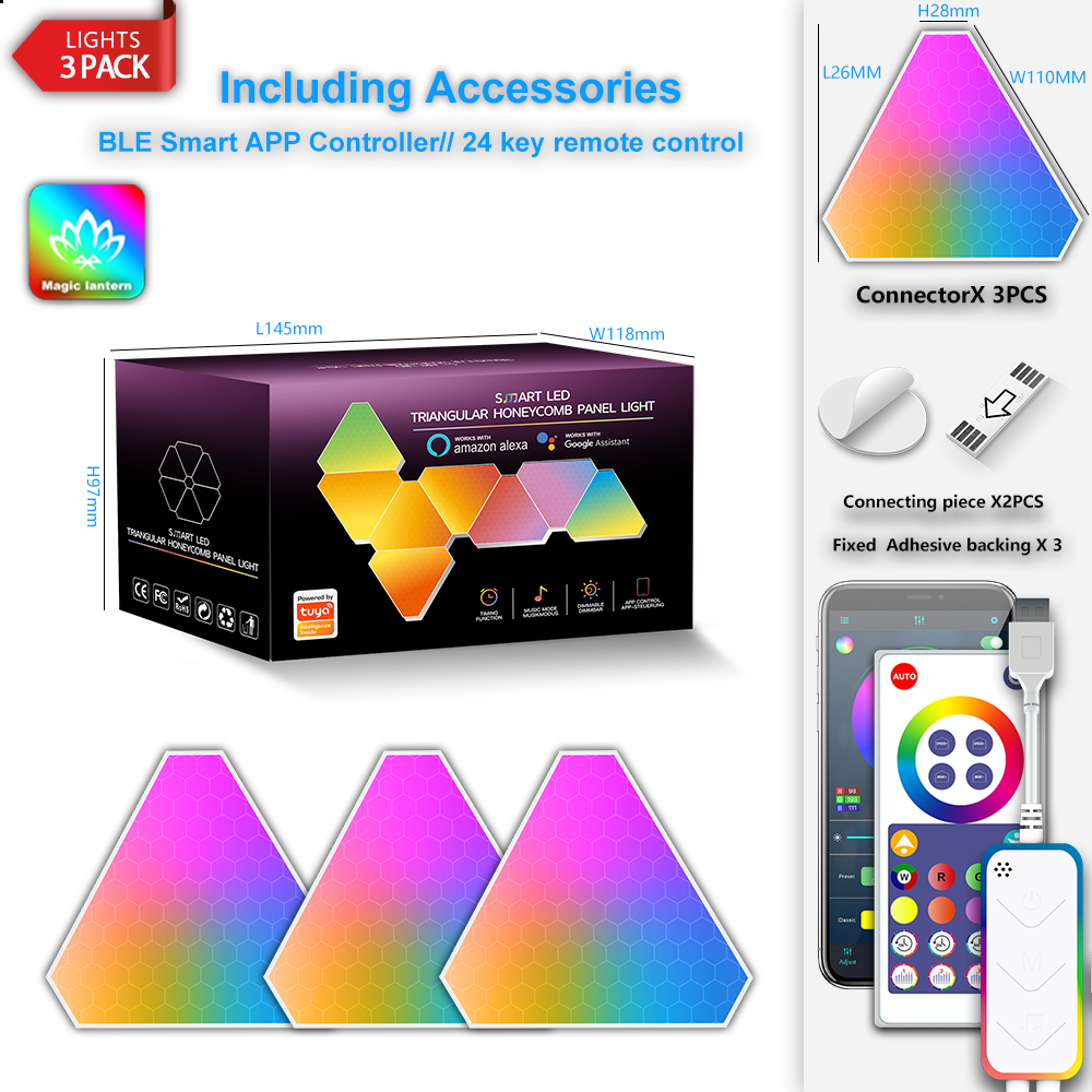 WIFI Smart LED Panel Triangle Wall Light Night Light RGB Ambient Indoor Game Room Bedroom Bedside Decorative Triangle LED Panels