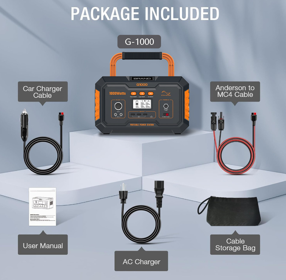 1000W Portable Power Station Lithium Battery Bank for Camping Car Powered Solar Generator with DC AC USB Features