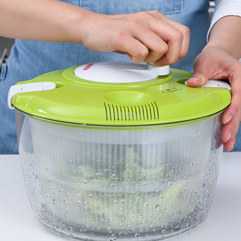 Wholesales Promotional Stainless Steel Square Bowl White Rotary Salad Spinner  Indoor Fruit Washer Tool