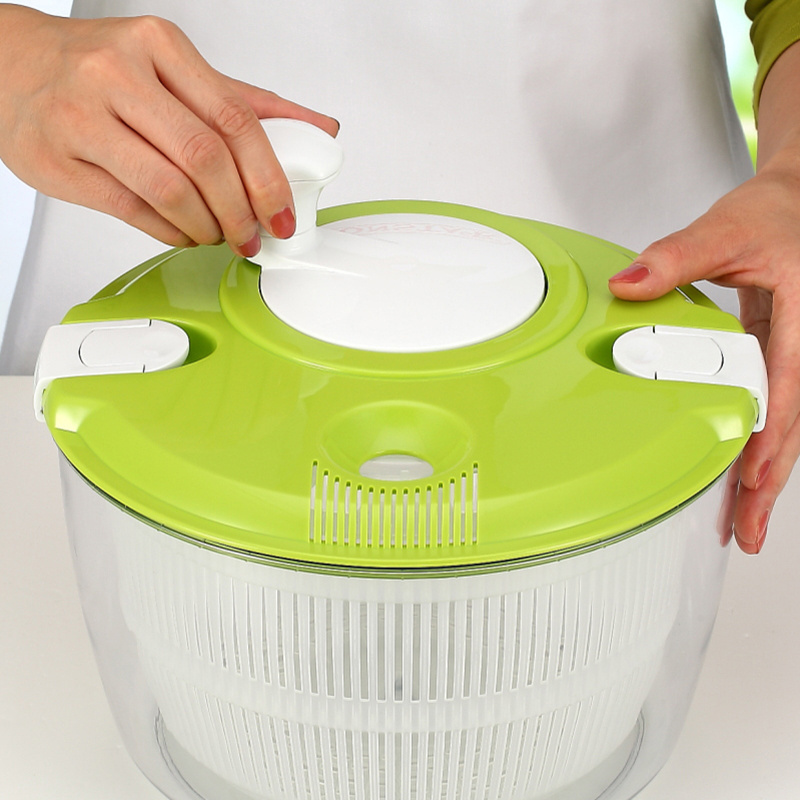 Wholesales Promotional Stainless Steel Square Bowl White Rotary Salad Spinner  Indoor Fruit Washer Tool