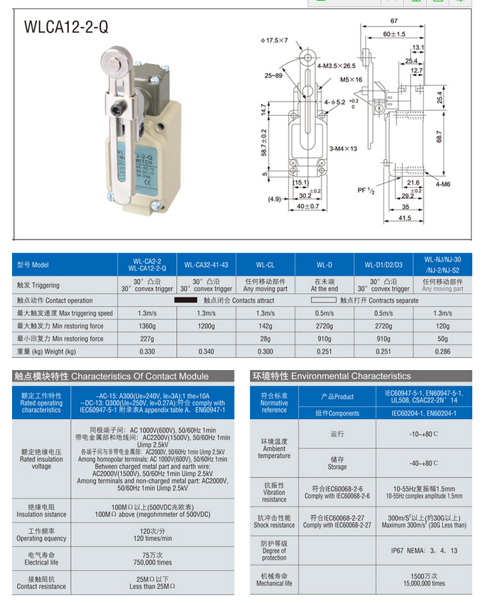 WL Series Limit Switch Essential Product for Controlling and Monitoring