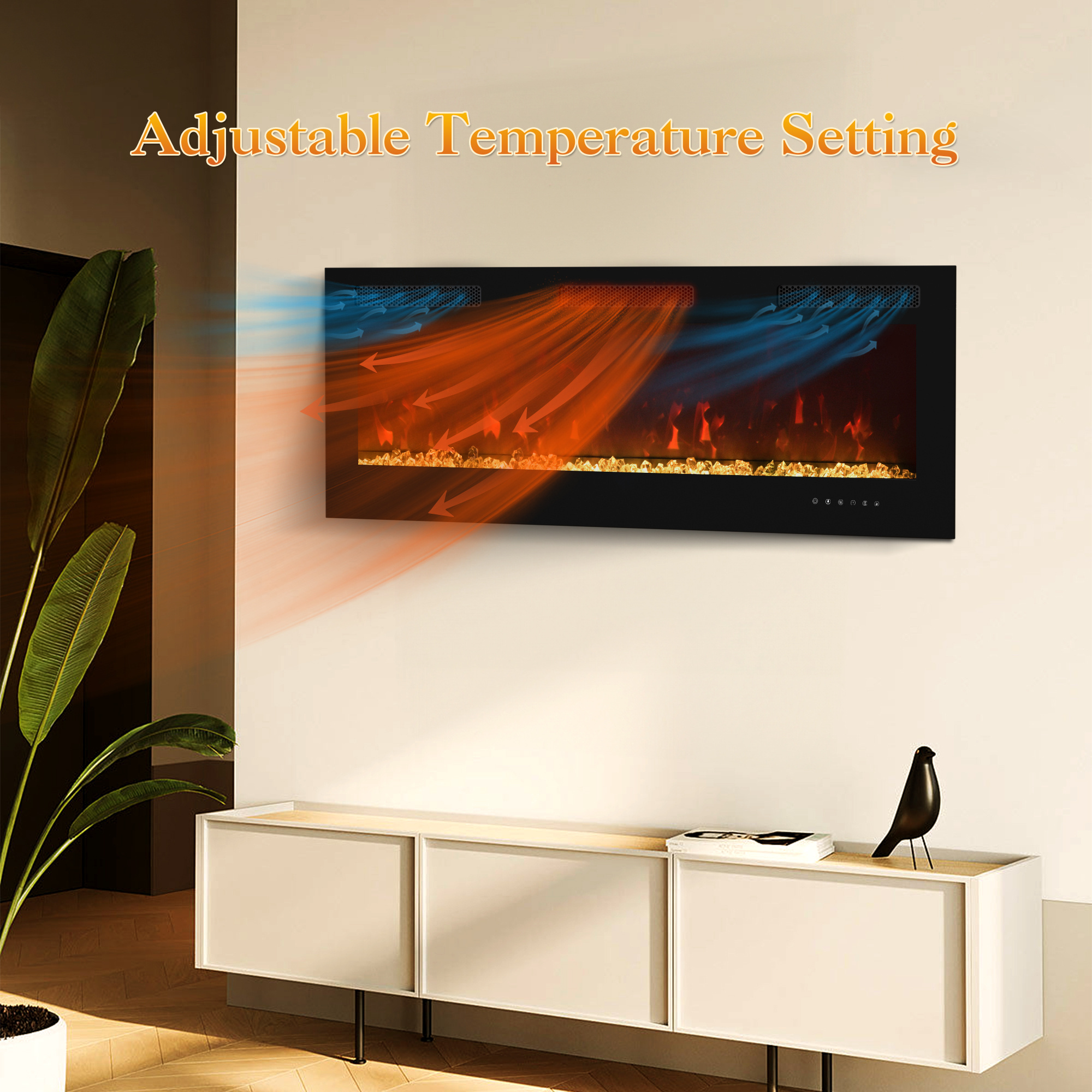 50 Inch Electric Fireplace Indoor Built In Led Light Insert Wall Mount Fireplace Decorative Flame Adjustable Timer Room Heater