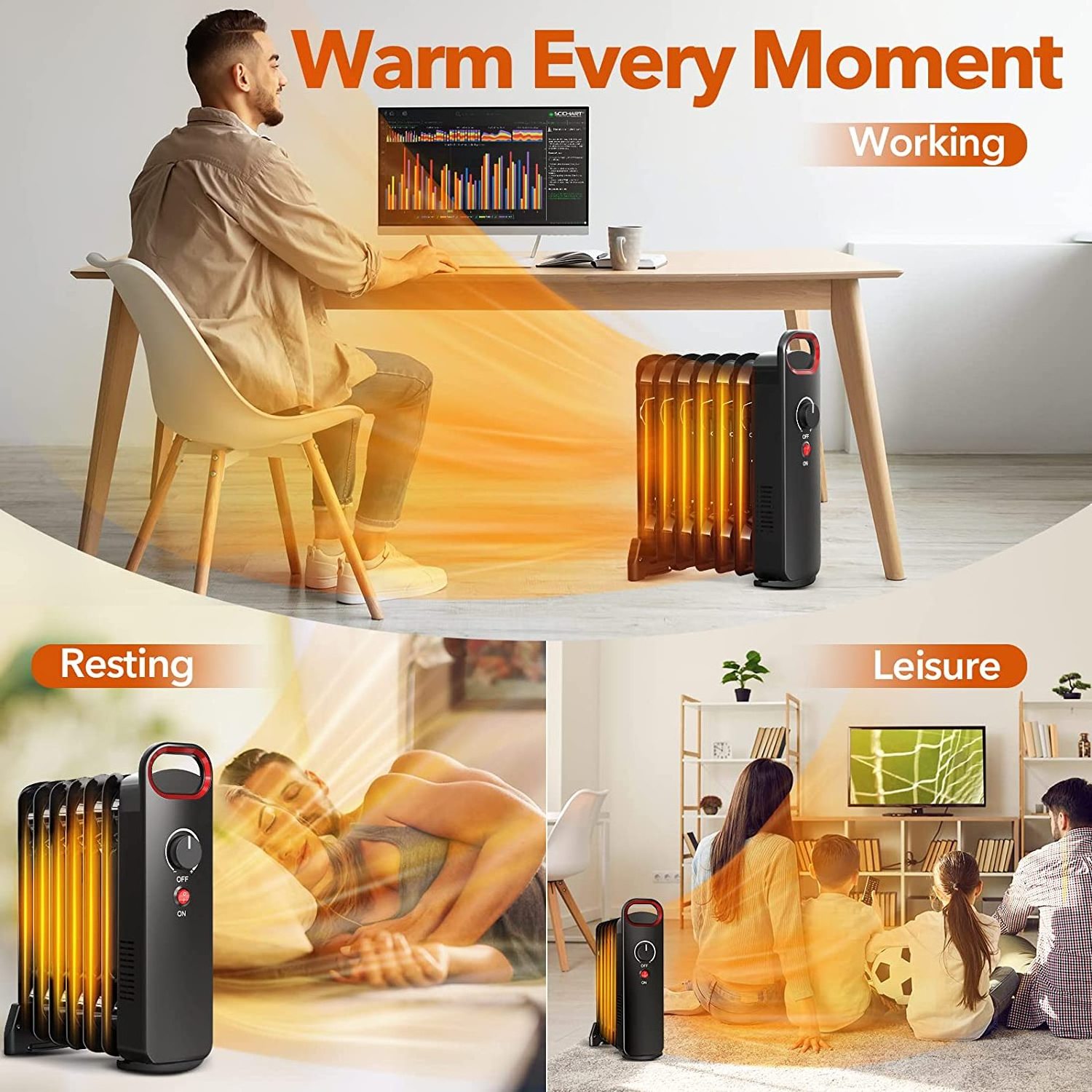 Konwin OH-11 Oil Filled Radiator Electric Room Heater Portable Oil Heater Thermostat Portable space Heater