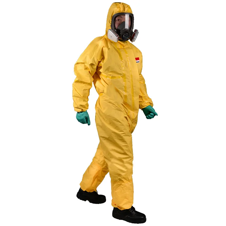 Type 4 chemical protective Coverall yellow taped Disposable Safety clothing CE certified hooded overalls