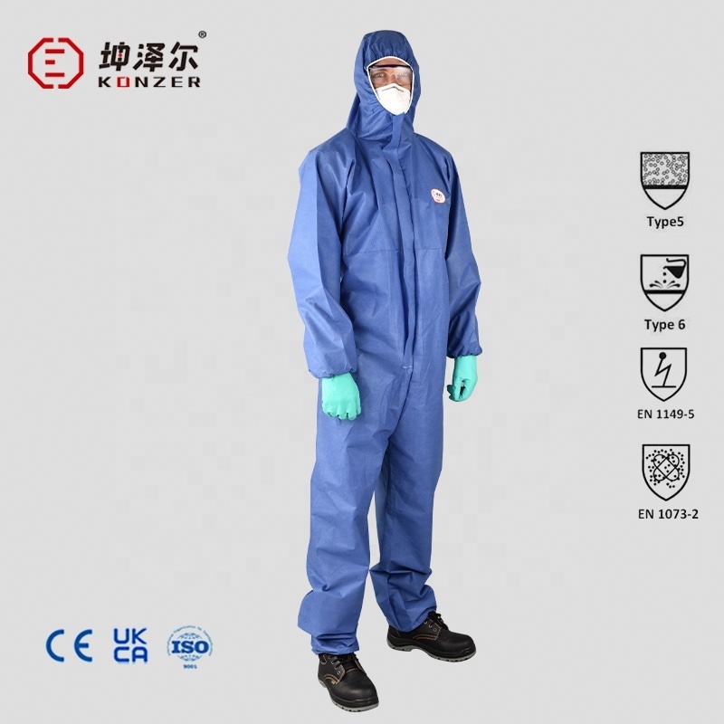 Free sample CE approved bule  K1500 smms nuclear protection disposable safety clothing coverall suits