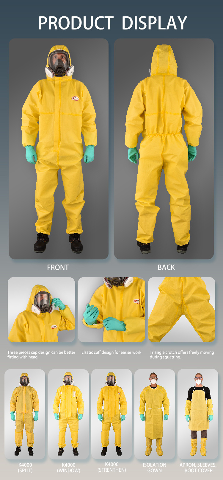 OEM Type 4 Protective Ppe Kit Suit Coverall Overall Disposable Coverall Protection Clothes Chemical Protective Clothing