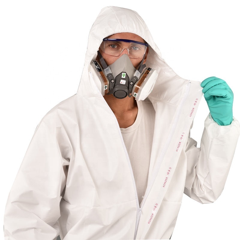 Konzer Type 5 6 disposable veterinary  fiberglass  protective clothing with mask safety clothing coverall