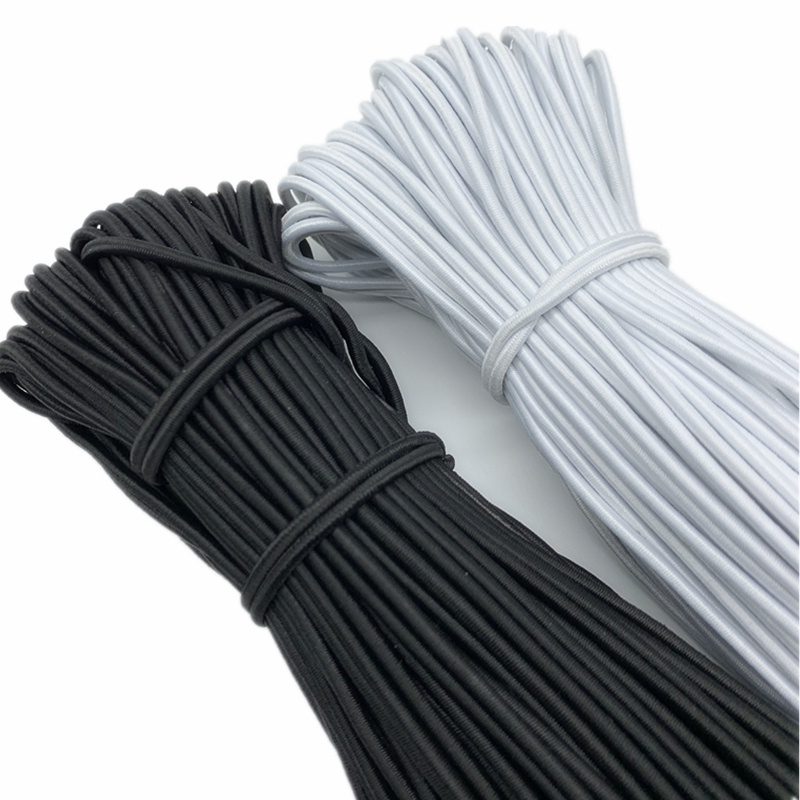 Black/White Round Polyester Elastic Cord Braided Elastic Cords String Durable Rope Bungee Cord Shock Cord