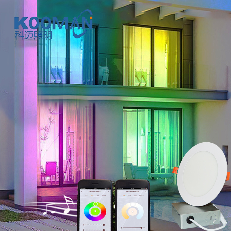 ETL 4 6 Inch Ultra Slim TUYA Smart WiFi APP Voice Dimmable Cct Pot Light Recessed 9W 12W RGB Panel Light