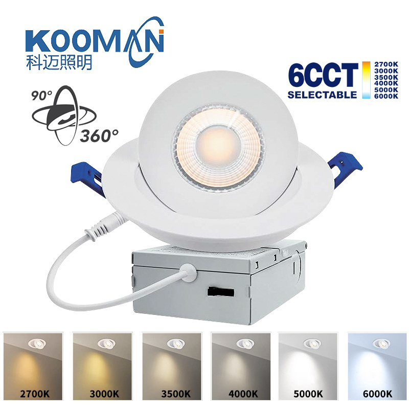 KOOMAN 16 Pack 4 Inch 6CCT 9W Eyeball Canless Slim ETL Downlight Adjustable Gimbal Recessed Lighting with J-Box