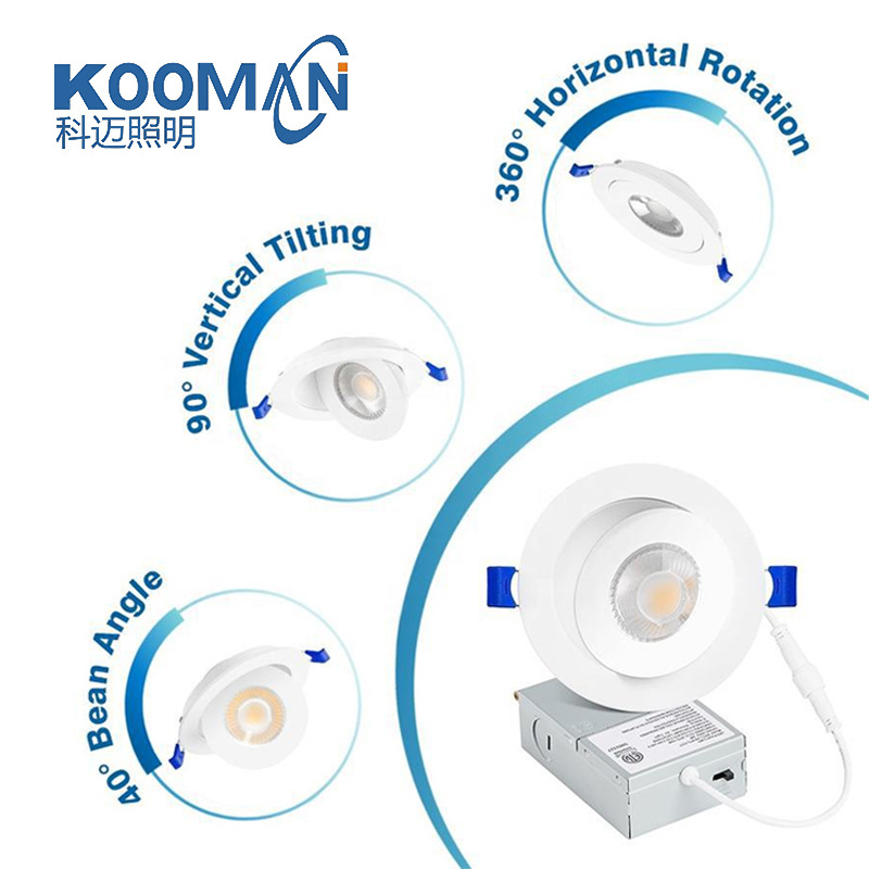 KOOMAN 16 Pack 4 Inch 6CCT 9W Eyeball Canless Slim ETL Downlight Adjustable Gimbal Recessed Lighting with J-Box