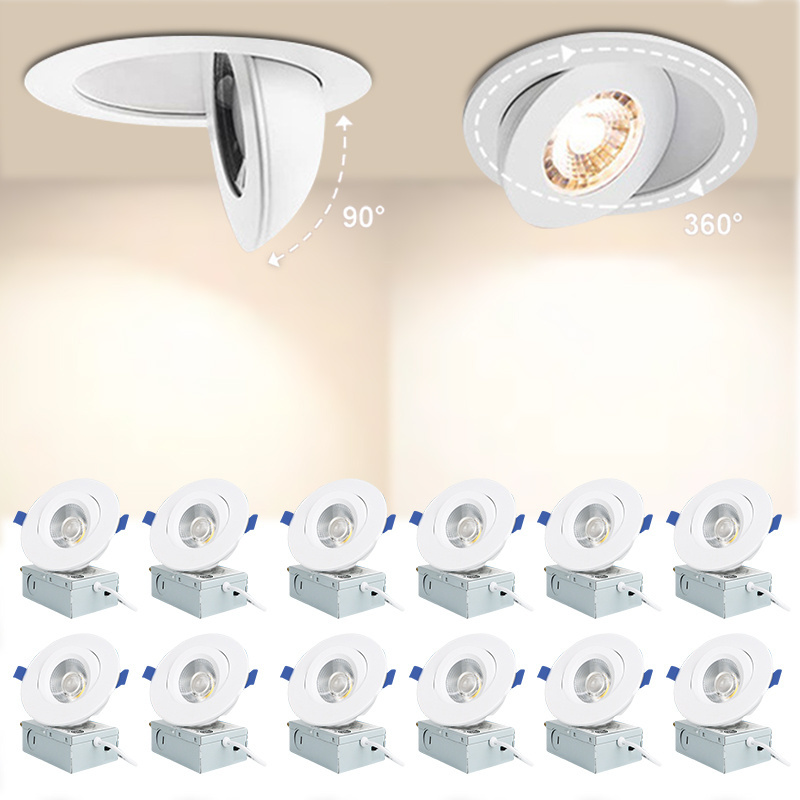 KOOMAN 16 Pack 4 Inch 6CCT 9W Eyeball Canless Slim ETL Downlight Adjustable Gimbal Recessed Lighting with J-Box