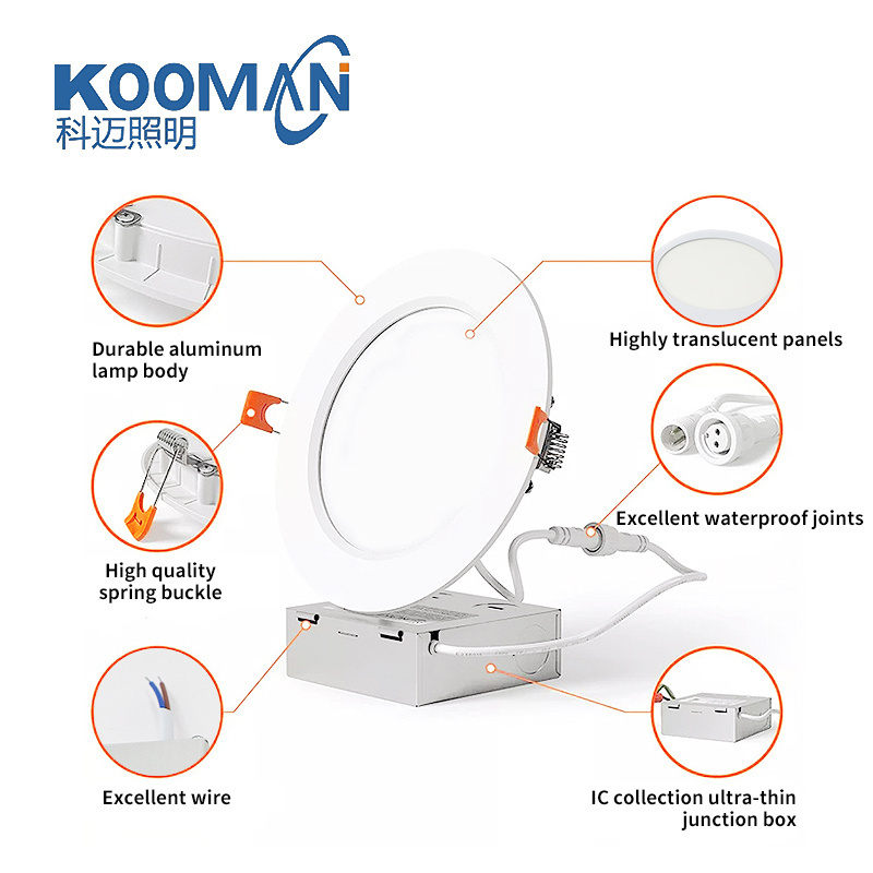 KOOMAN Commercial 12-Pack 6 Inch 6CCT Recessed Slim Panel with Junction Box Dimmable Pot Light ETL FCC Panel light