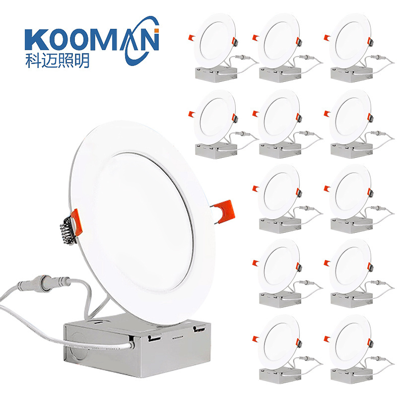 KOOMAN Commercial 12-Pack 6 Inch 6CCT Recessed Slim Panel with Junction Box Dimmable Pot Light ETL FCC Panel light