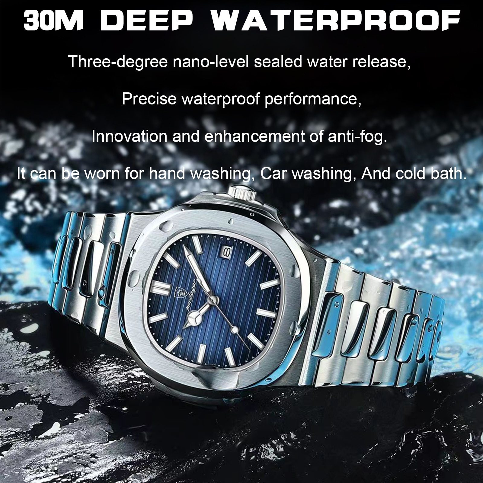 POEDAGAR Man Wristwatch Business Luxury Square Men Quartz Watch Waterproof Luminous Date Stainless Steel Men's Watches