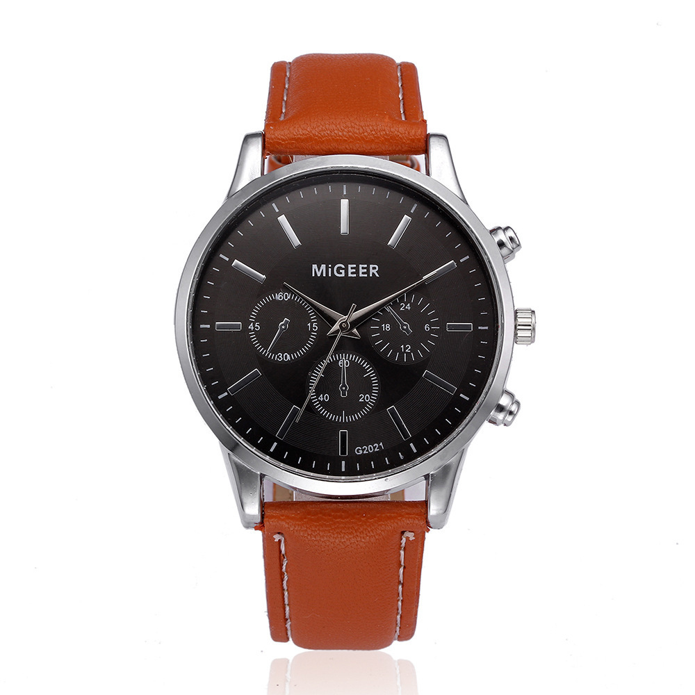 MIGEER Men's Fashion Quartz Watch Leather Strap Cheap Watch High Quality Sports Business Watch