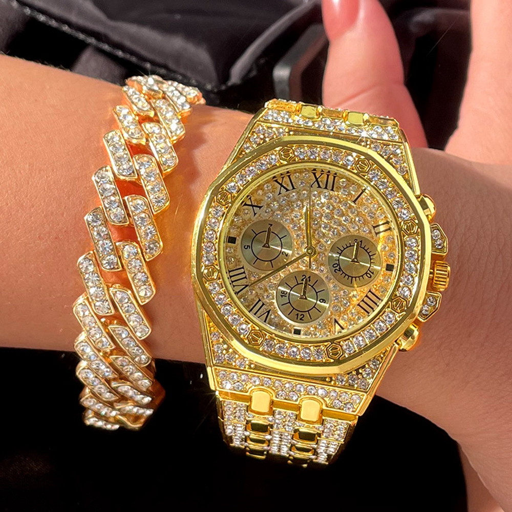 Iced Out Bling Women Men Watches With Bracelet Ladies Luxury Rhinestone Quartz Watch Women's Crystal Watches Relogio Feminino