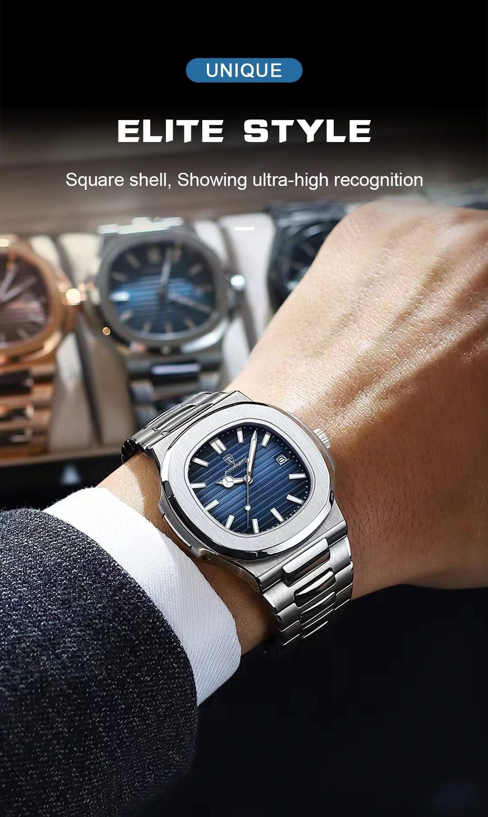 POEDAGAR Man Wristwatch Business Luxury Square Men Quartz Watch Waterproof Luminous Date Stainless Steel Men's Watches