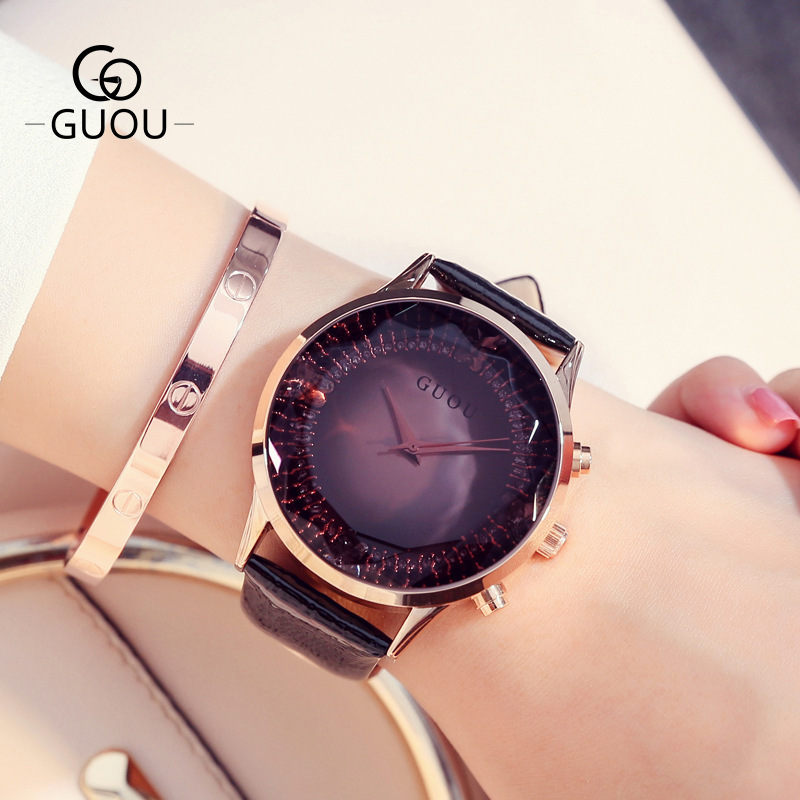 GUOU Watches Ladies 8107 Fashion Romantic Rhinestone Watch Women Wristwatch Casual Leather Elegant Bracelet Relogio Feminino