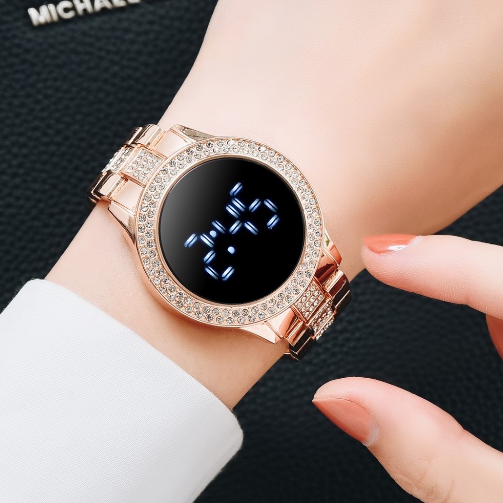 Luxury Digital Watches For Women Rose Gold Stainless Steel Dress LED Quartz Watch Female Clock Relogio Feminino