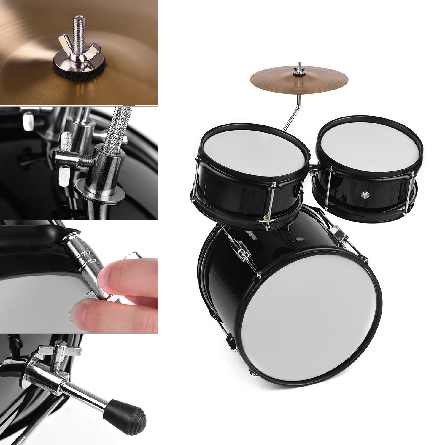 Drum Set Koowind 12 inch Drum Set for Kids 3-Piece with Adjustable Throne Cymbal Pedal & Drumsticks