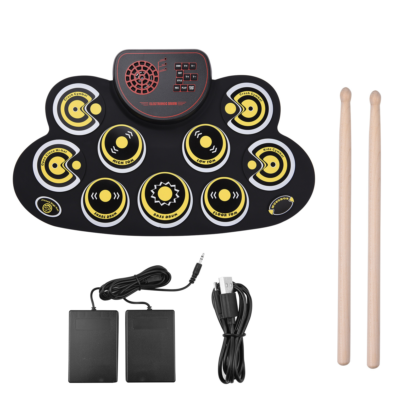 Roll-up Speaker Electronic Drum Set Soft Silicone Drum with Foot Pedals Drum Sticks