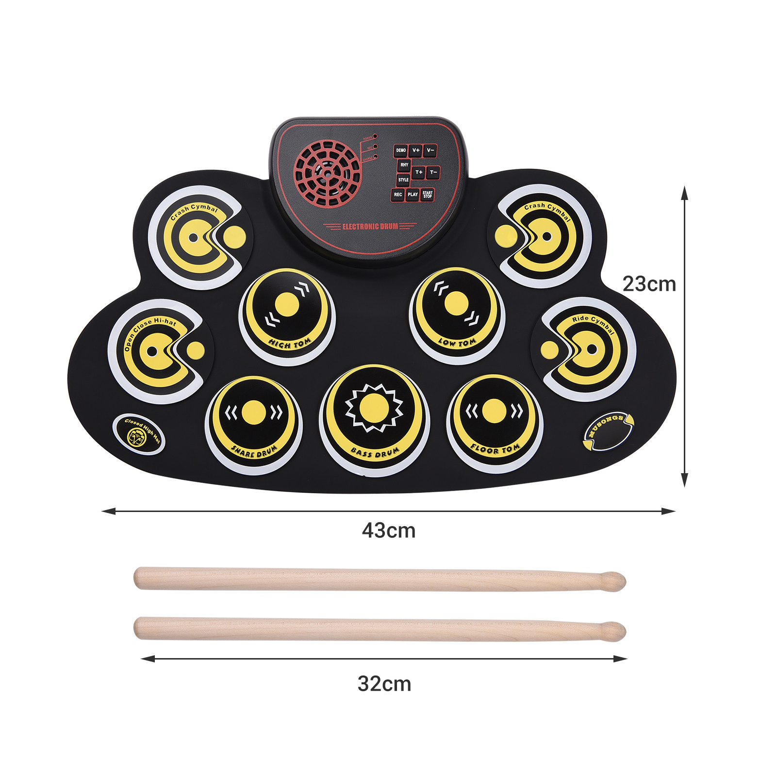 Roll-up Speaker Electronic Drum Set Soft Silicone Drum with Foot Pedals Drum Sticks