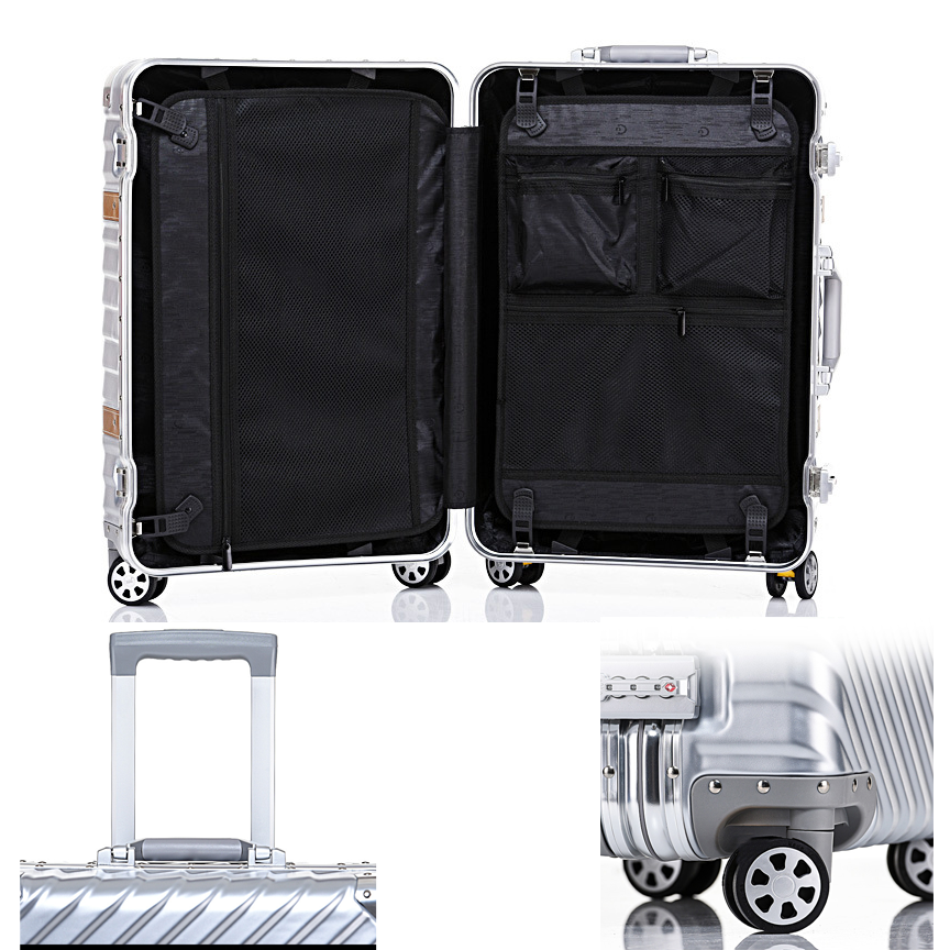 Fashionable full+aluminum+luggage rigid suitcase aluminum suitcase black