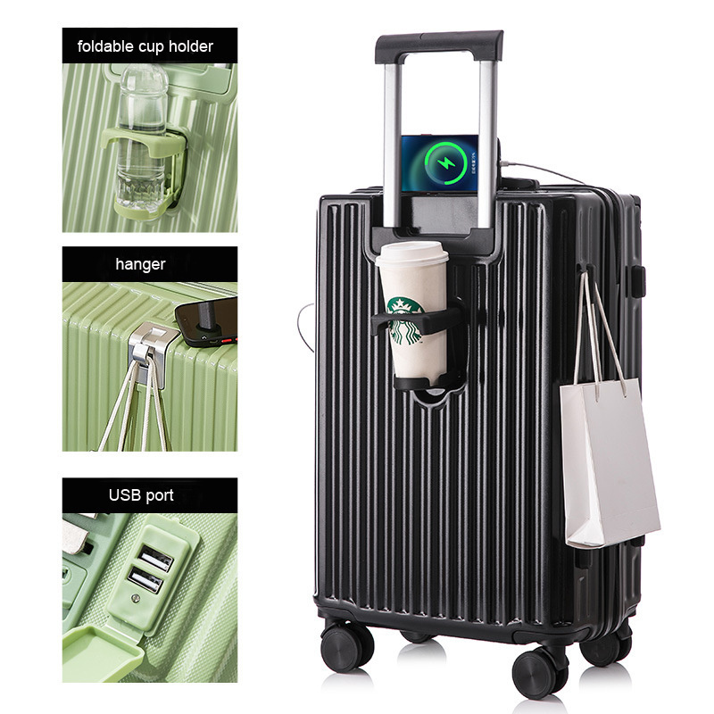 KOOWO 2023 New Arrival Multifunctional Guangdong Dongguan Abs PC Luggage and Bags Hardside Luggage Suitcase With Cup Holder