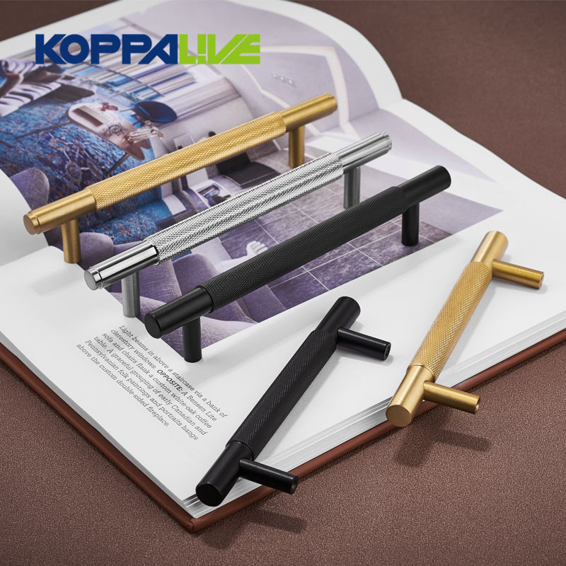 Koppalive Luxury Gold Black Knurl Kitchen Door Handle Silver Brushed Nickel Satin Brass Knurling Cabinet Pulls