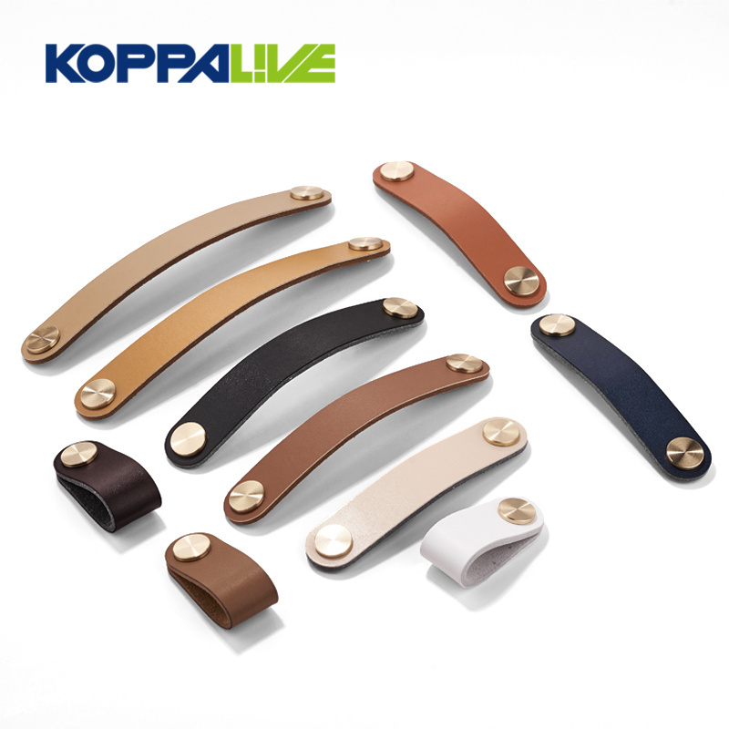 Koppalive Genuine Leather Brass Studs Pulls Knobs Handles For Drawer Dresser and Furniture Door