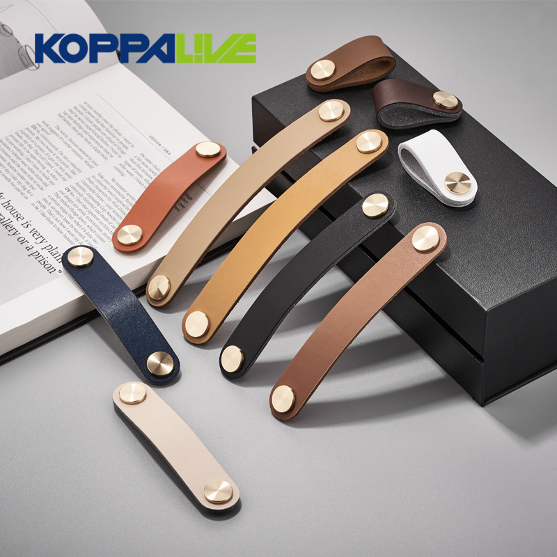 Koppalive Genuine Leather Brass Studs Pulls Knobs Handles For Drawer Dresser and Furniture Door