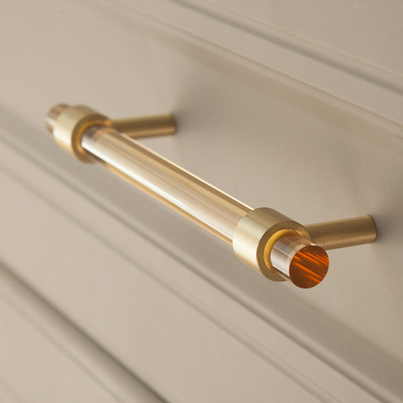 Koppalive Brass Acrylic Lucite Tawny Champagne Gold handles for furniture Cupboard Pull Drawer Kitchen Cabinet Handle