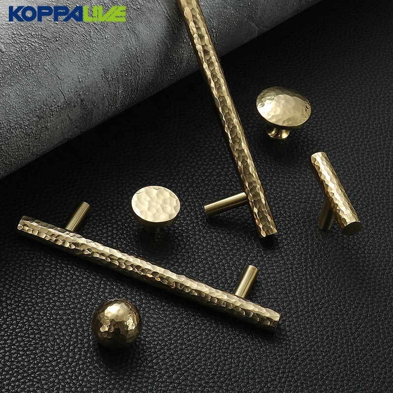 Koppalive Deluxe Gold Kitchen Cabinet Door Closet Handle Ball Drawer Knob Fancy Hammered Solid Brass Hardware Cabinet Pulls