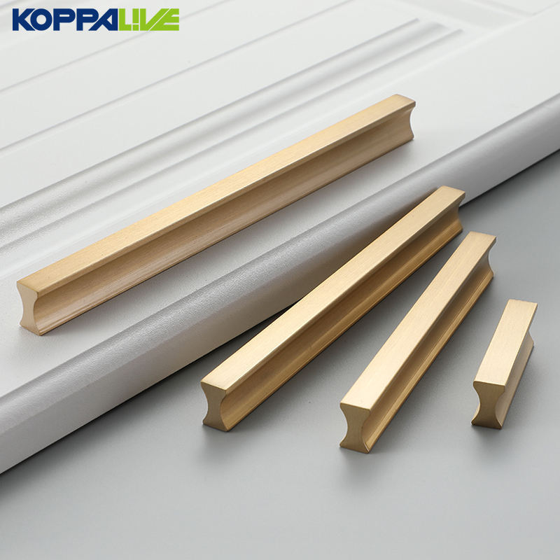 Koppalive solid brass long handle bathroom furniture kitchen cabinet finger edge pulls l shape copper wardrobe drawer handles