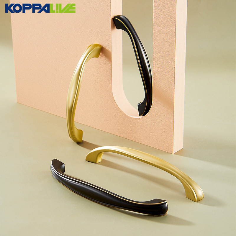 Koppalive European Solid Brass Drawer Pulls Minimalist Black and Gold Cabinet Handles for kitchen