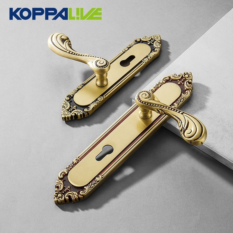 Koppalive OEM Luxury Design Modern Style Golden Interior Brass Door Handle Lock Set with Plate