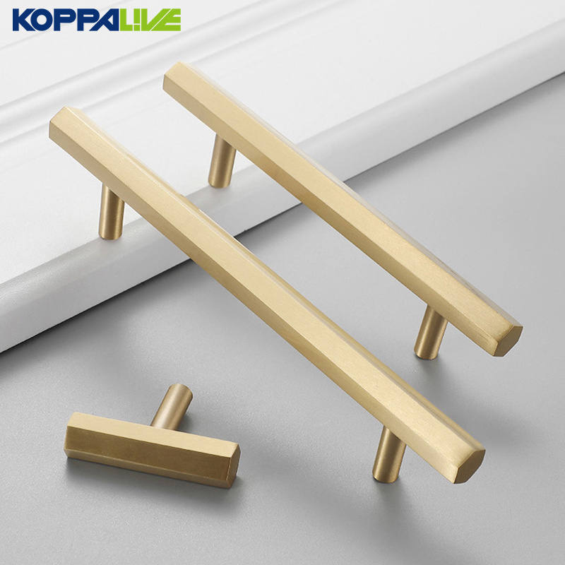 Nordic Furniture Handles Knobs Brass Hexagon Kitchen Cabinets and Door Handle Rose Gold Metal Wardrobe Drawer Pulls and Knob