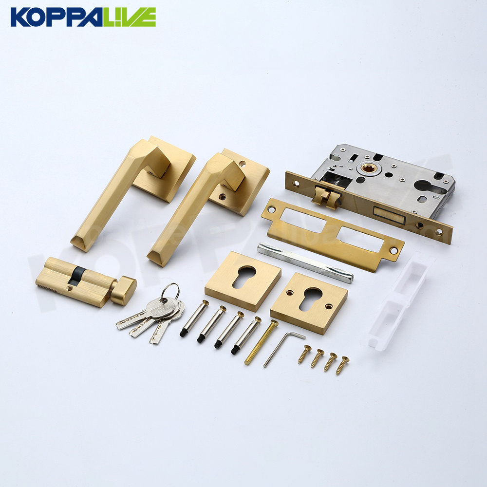 KOPPALIVE Bedroom Living Room Door Lock Set Brass Lever Mortise Dummy Split Wood Door Handles