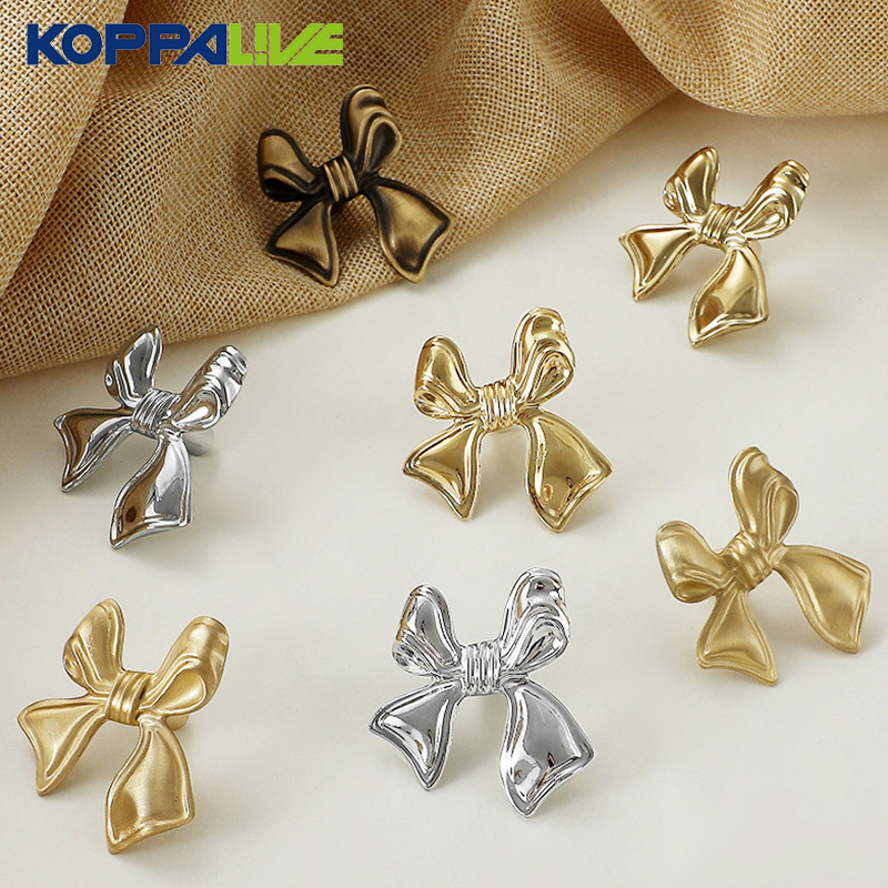 Koppalive Brass Bow Tie Handle Knob European Style French Kids Room Cabinet Wardrobe Door Drawer Knobs Gold Home Decor